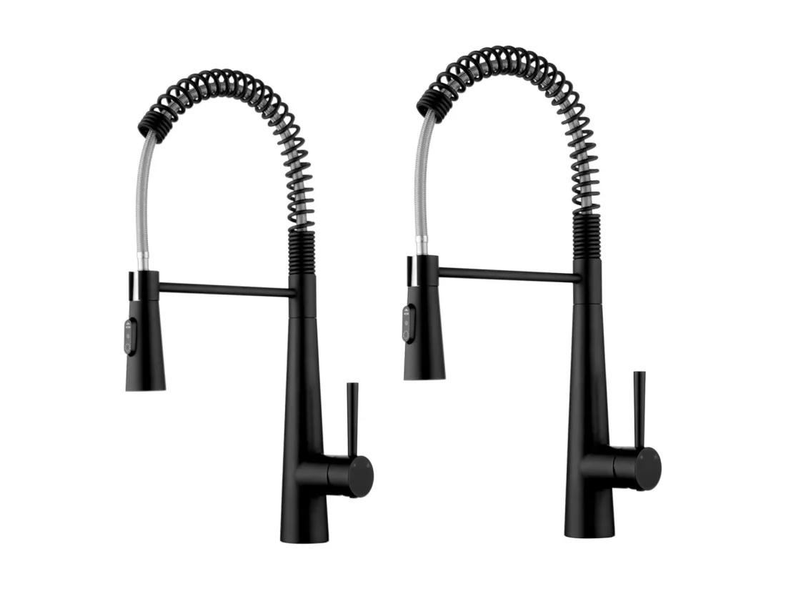 2PCS Mitigeur Cuisine à Ressort avec 3 Modes de Sortie D'eau - Mitigeur de Evier Noir avec Douchette Extractible Robinet Cuisine Pivotant à 360°