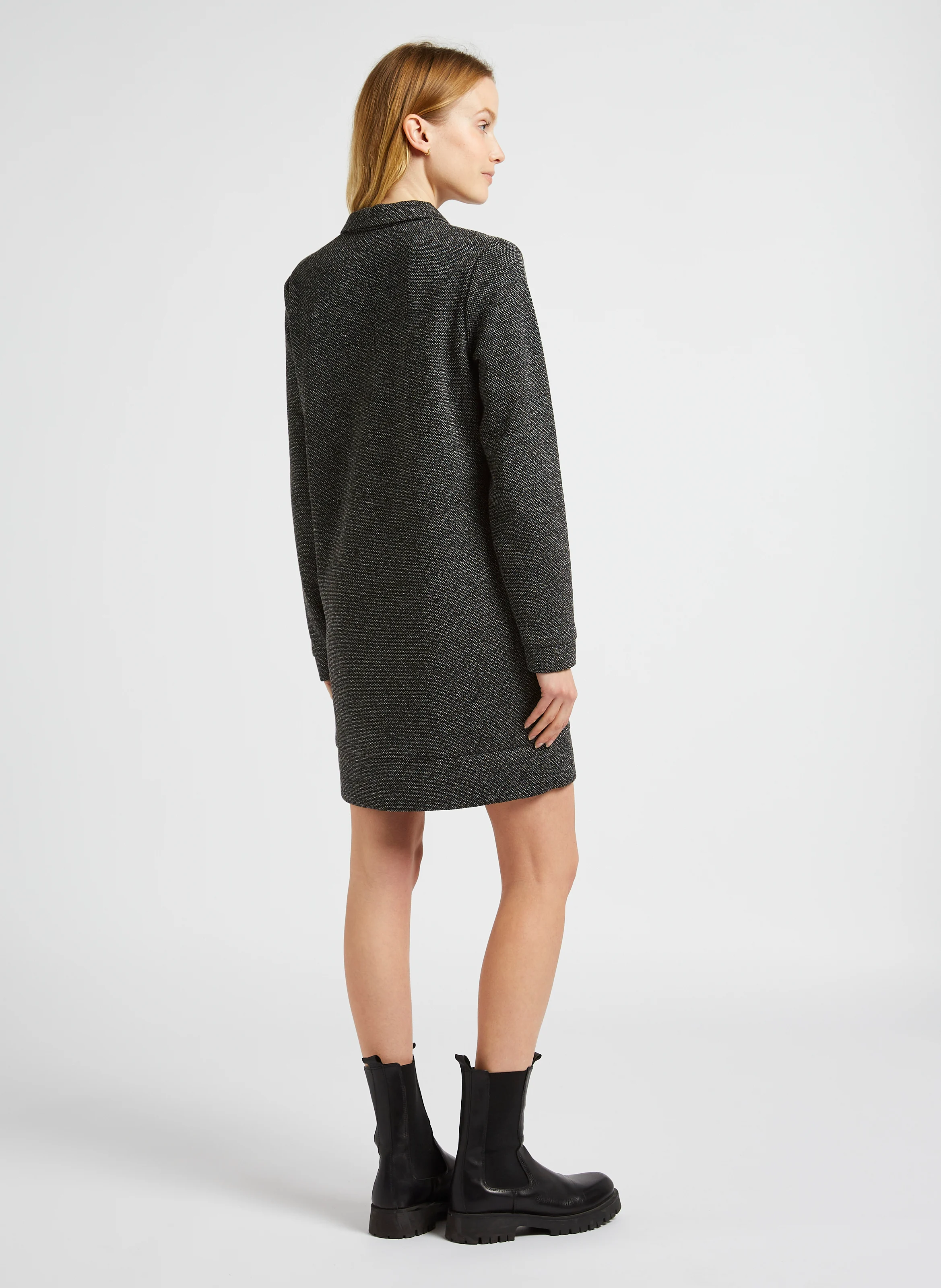 Robe courte ample col à revers | Noir
