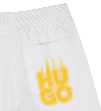 HUGO Sweatshorts - Weiß m. Gelb