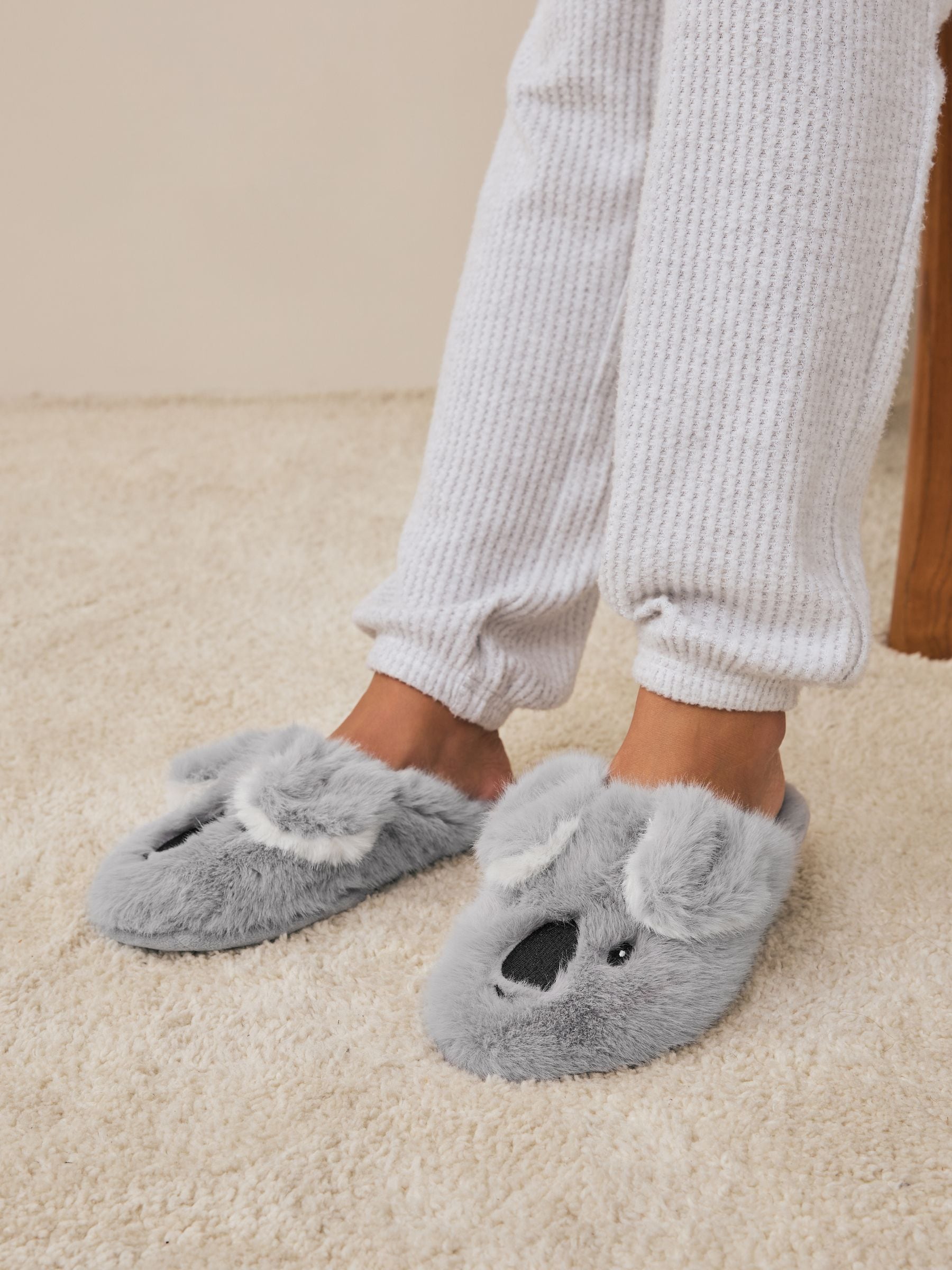 Grijs met koala - Pantoffels met imitatiebont