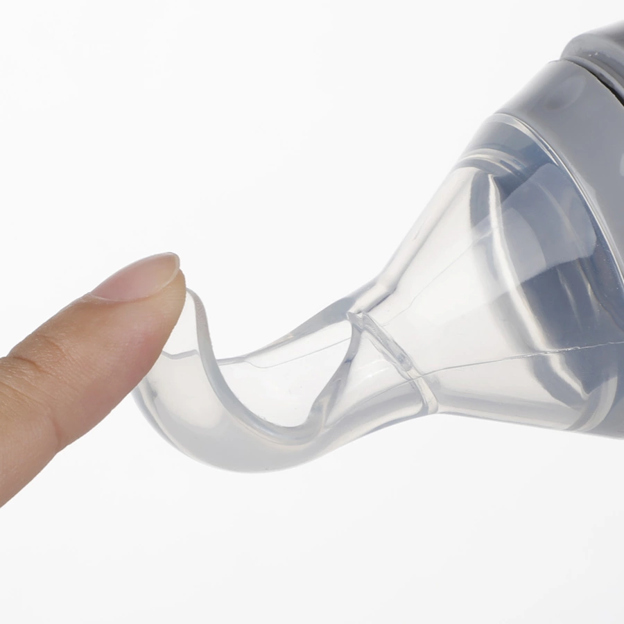 haakaa® Fütterflasche, Squeeze mit Löffel grau