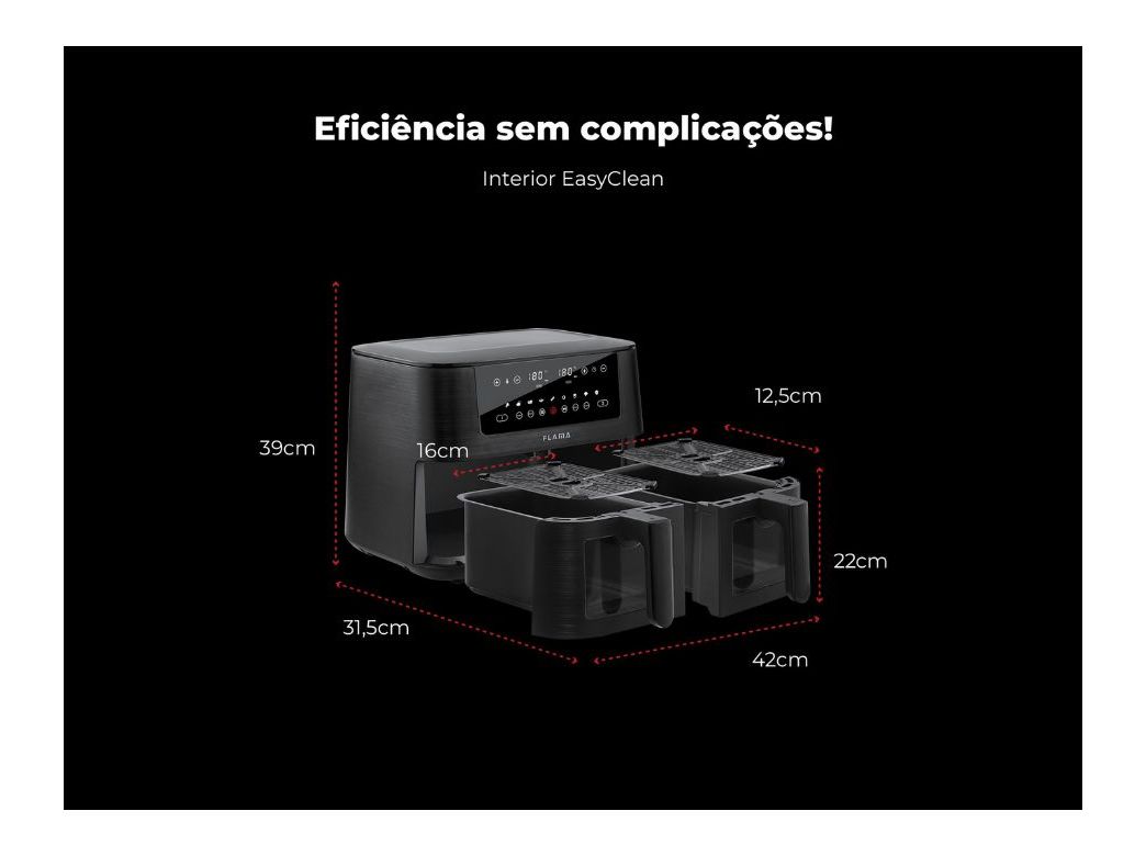 FRITADEIRA SEM ÓLEO AIR FRYER FLAMA 698FL PRETA 2 CUBAS 8L