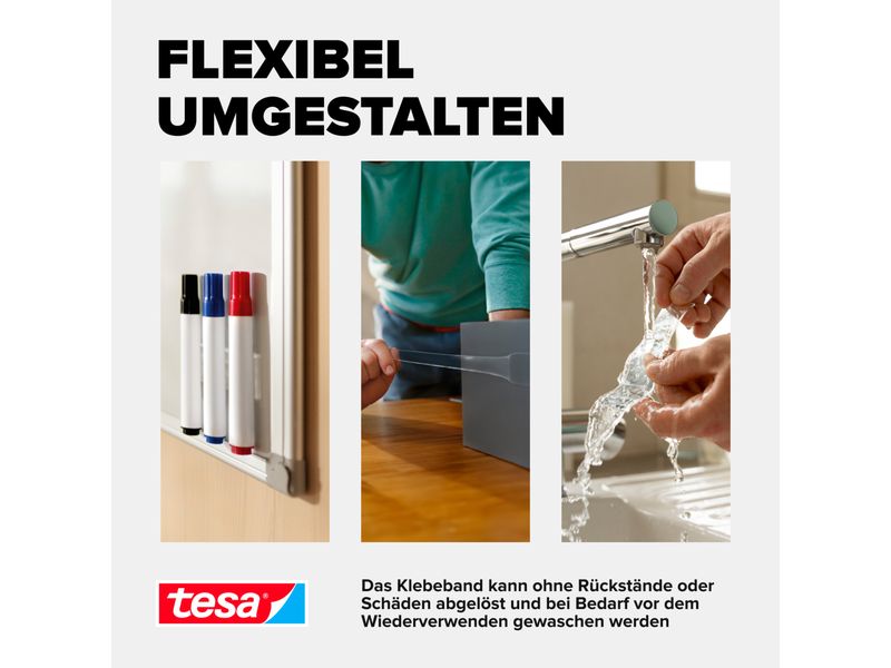 tesa Klebeband Universal Nano Tape 1 Rolle - 3 m x 30 mm Transparentes, doppelseitiges Klebeband – leicht wiederablösbar und wiederverwendbar – wetterfest