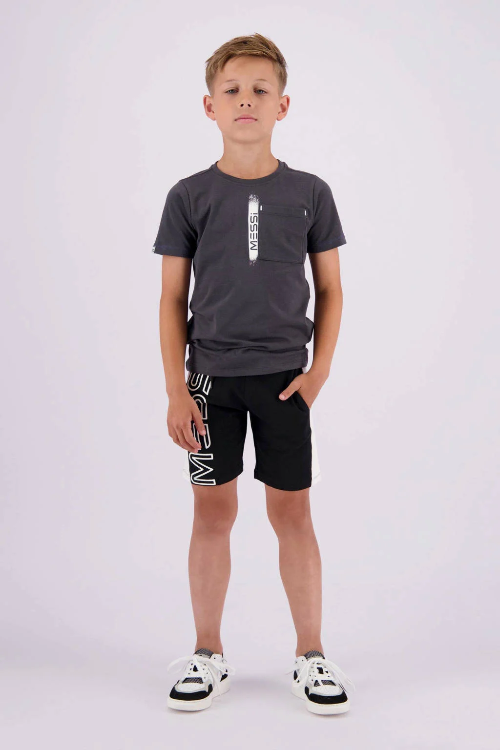 Vingino T-shirt Jefos met tekst donkergrijs