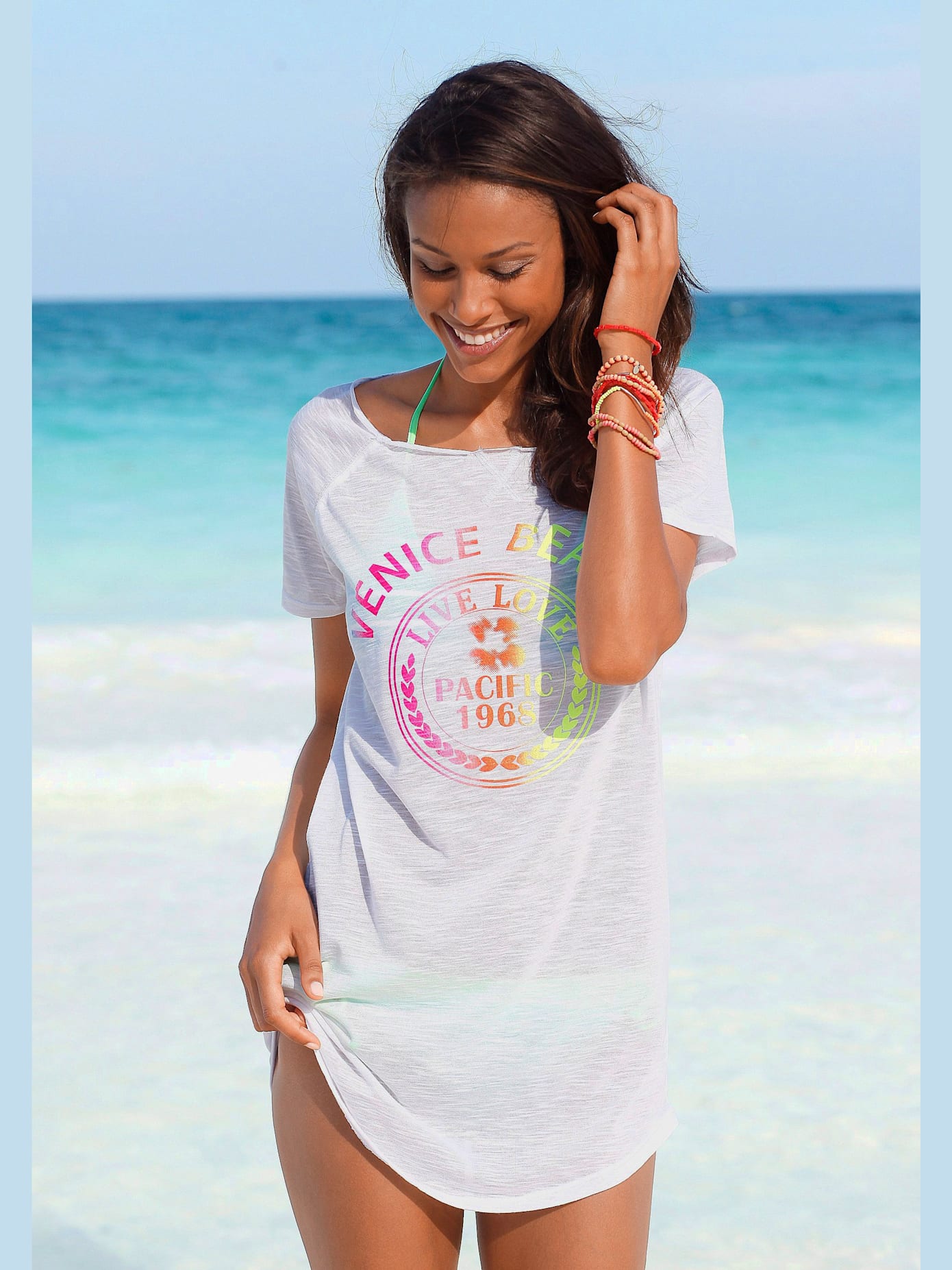 T-shirt long imprimé néon tendance