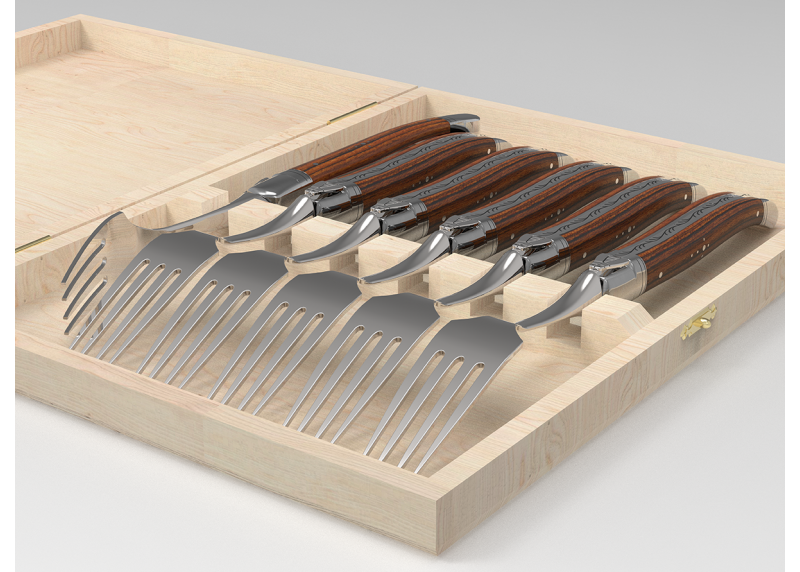 Service de 6 fourchettes Laguiole avec un manche en bois de bocote et mitres en acier inoxydable