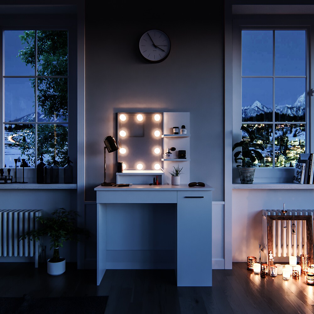 Vicco Schminktisch Julia Frisiertisch Kommode Frisierkommode Spiegel Weiß inklusive LED-Lichterkette