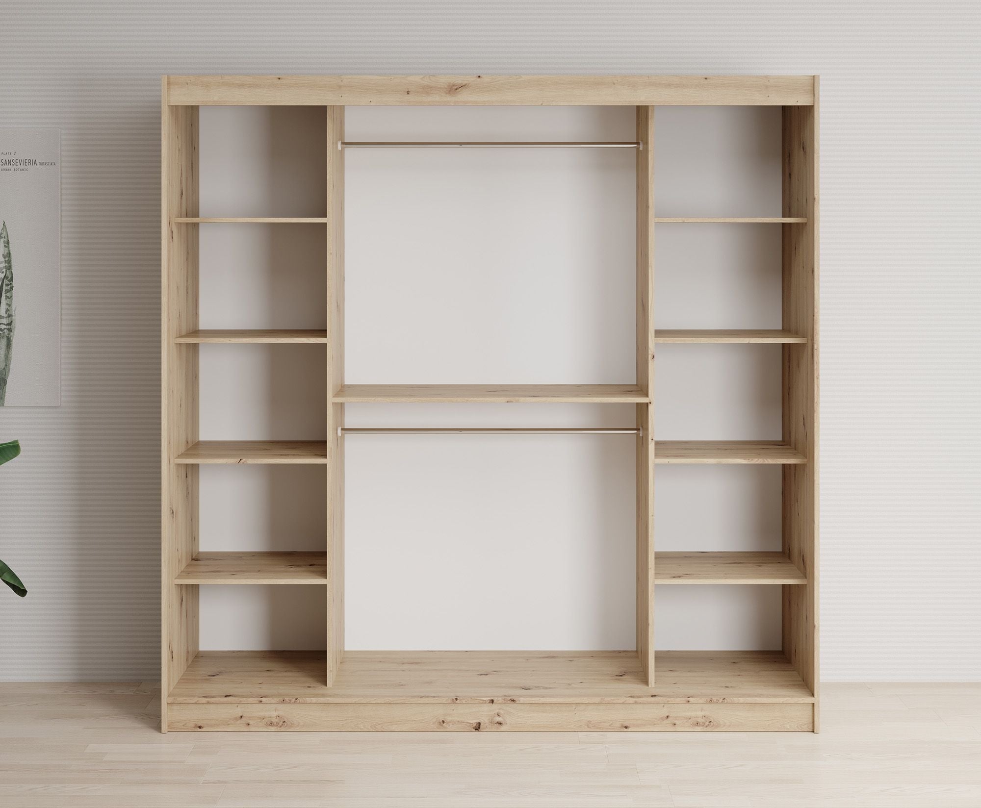 Meubella - Kledingkast Lisbon 2 - Eiken - 200 cm - Met spiegel