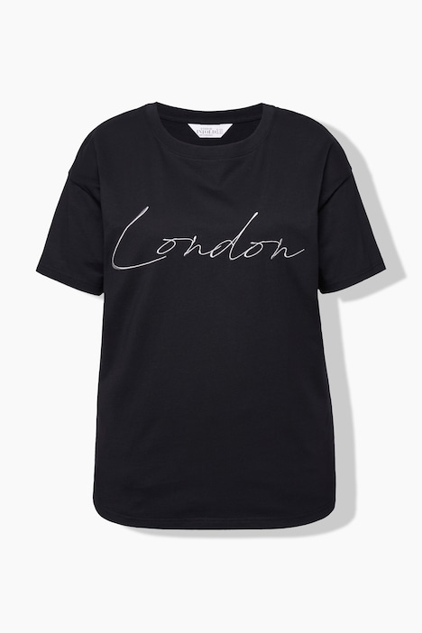 T-Shirt, oversized, gesticktes Glitzer-Statement