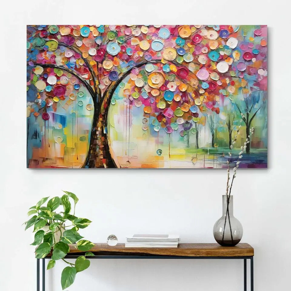 Schilderij Kleurrijke boom - 70x118cm - Bont