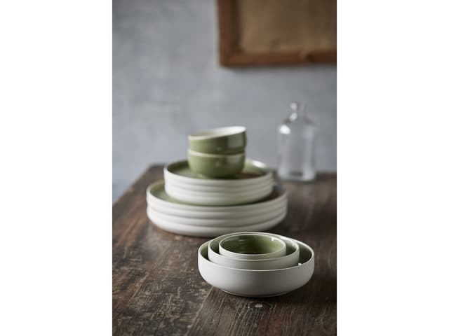 Studio Round Skål Matte white/Shiny moss