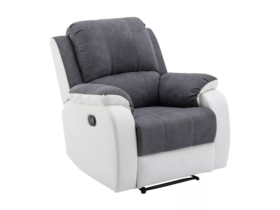 Fauteuil relax en microfibre et simili gris et blanc BRODY