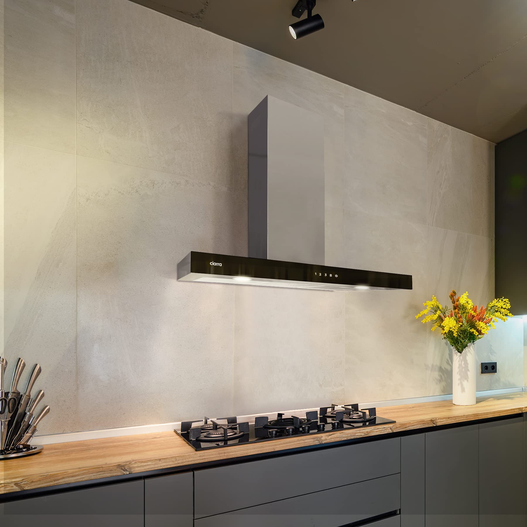 Ciarra Hotte Apisrante 90cm 650 m³/h - Class A+++ - 4 Vitesses - Fonction Boost - Hotte de Cuisine Silencieuse - Commande Tactile - Wi-Fi - LED Dimmab