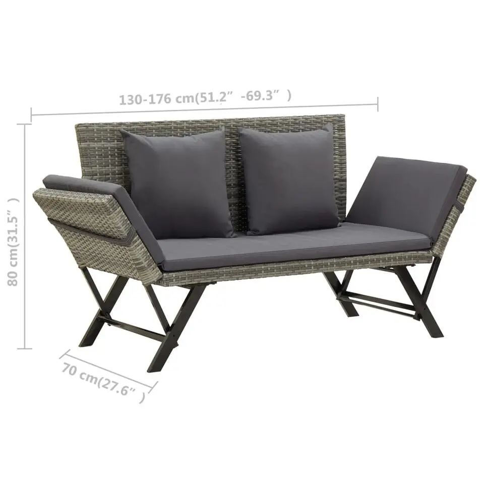 vidaXL - Tuinbank 2-in-1 - Grijs - Poly rattan -176 cm - Met kussens