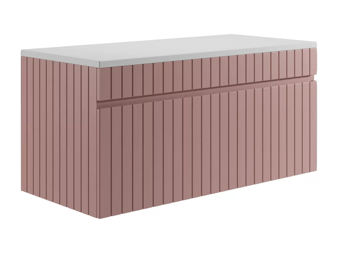 Meuble de salle de bain suspendu strié rose avec vasque à poser - 100 cm - SATARA