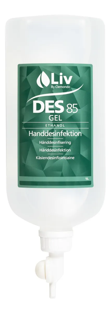 Liv hånddesinfektion gel 85% m. pumpe til dispenser - 1000 ml.