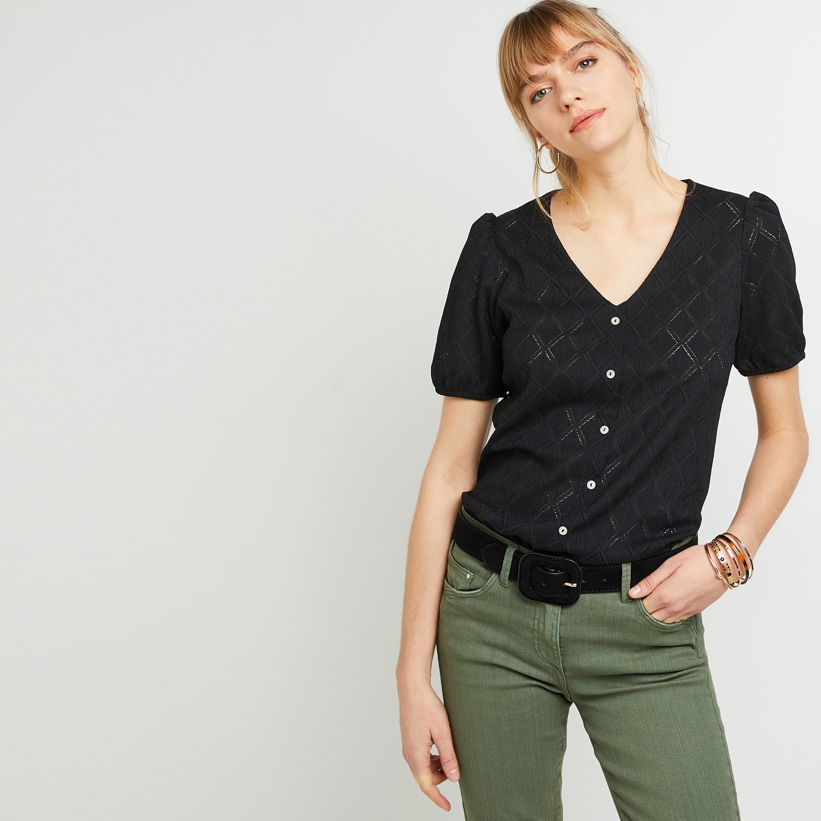 Tshirt ajouré femme - NOIR