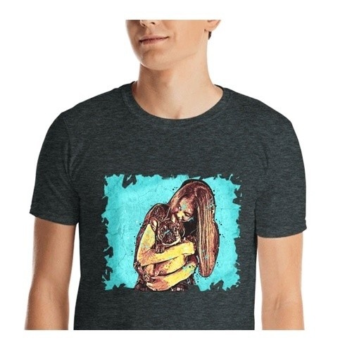 Camiseta masculina Macochula, estilo grafite, personalizada com seu animal de estimação, cinza escuro.