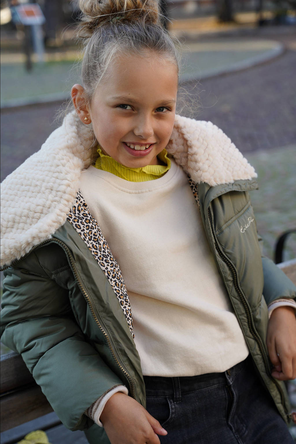 Like Flo quilted gewatteerde winterjas Amaya armygroen/beige