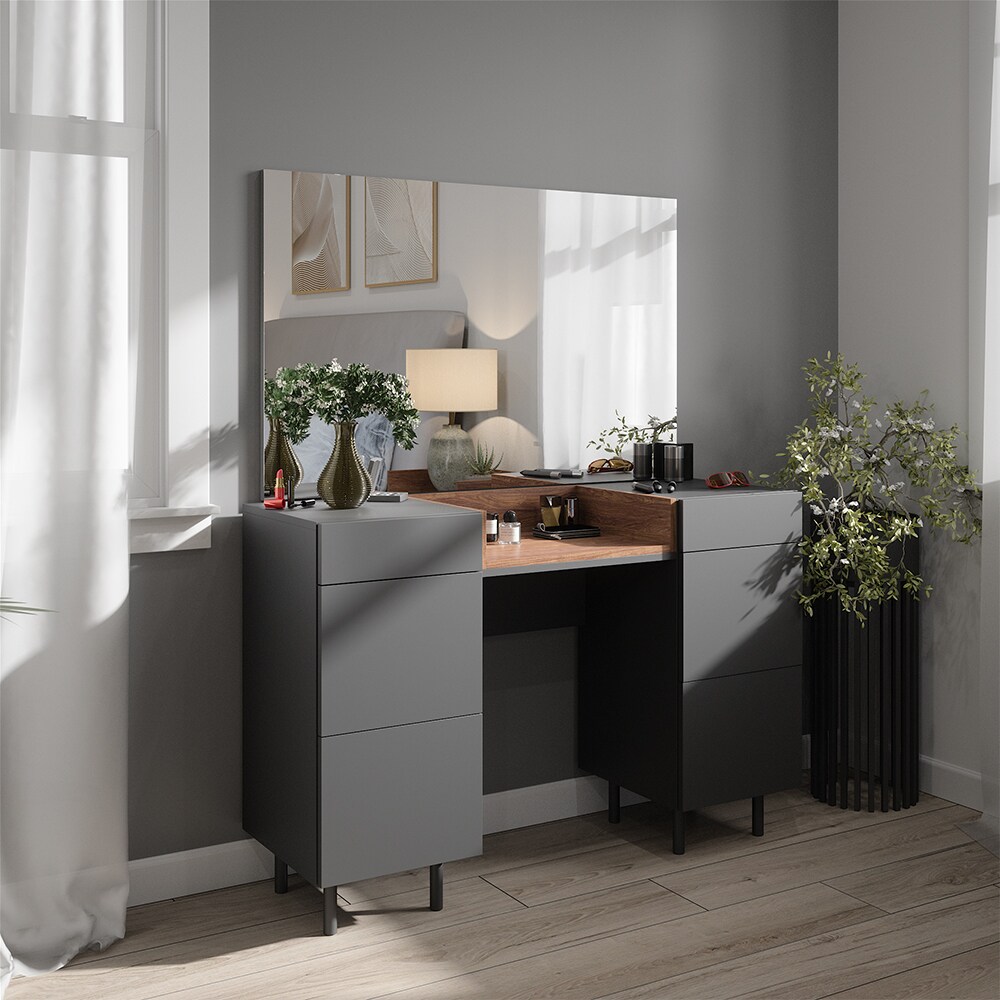 Vicco Schminktisch Anika mit Spiegel, 120 x 80 cm, Anthrazit Walnussbraun, Schlafzimmer