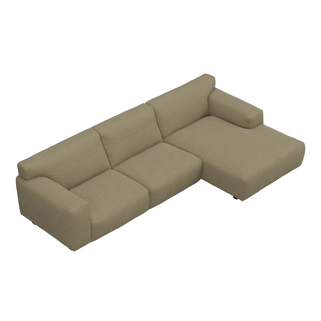 Vesta 2,5-seter med sjeselong høyre I Tekstil Marsel Light green, standardsøm, sort metallben 10 cm, Comfort CM
