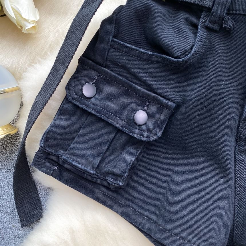 Lucuna - Effen denim cargoshorts met riem
