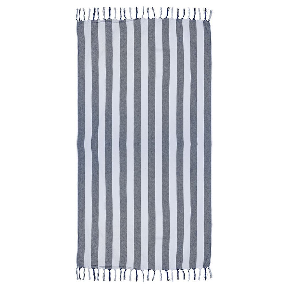 Fouta de plage 1 personne marinière blanc et bleu 90x180cm