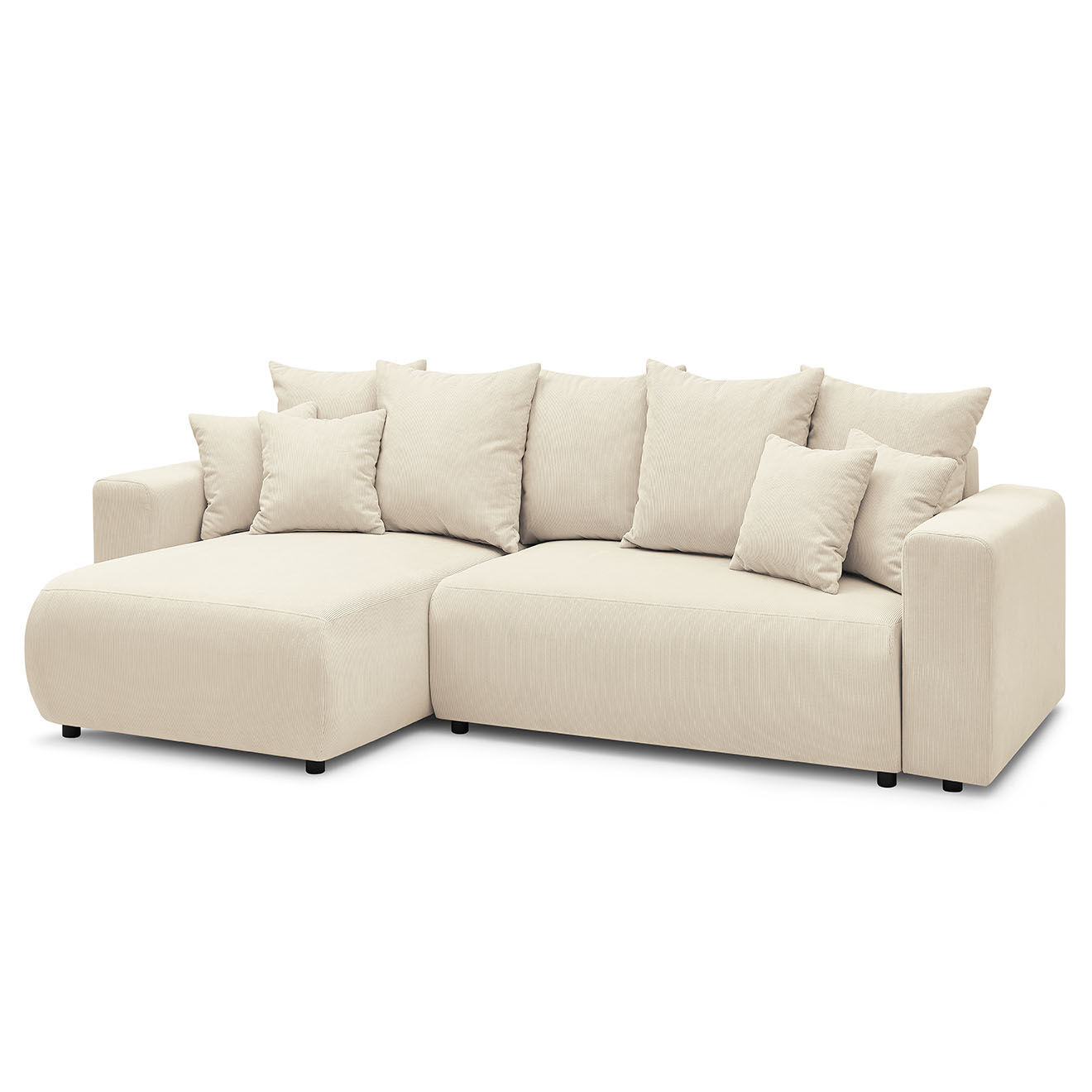 Bobochic Canapé d'angle convertible reversible velours côtelé Envy beige - 282x153x95 cm