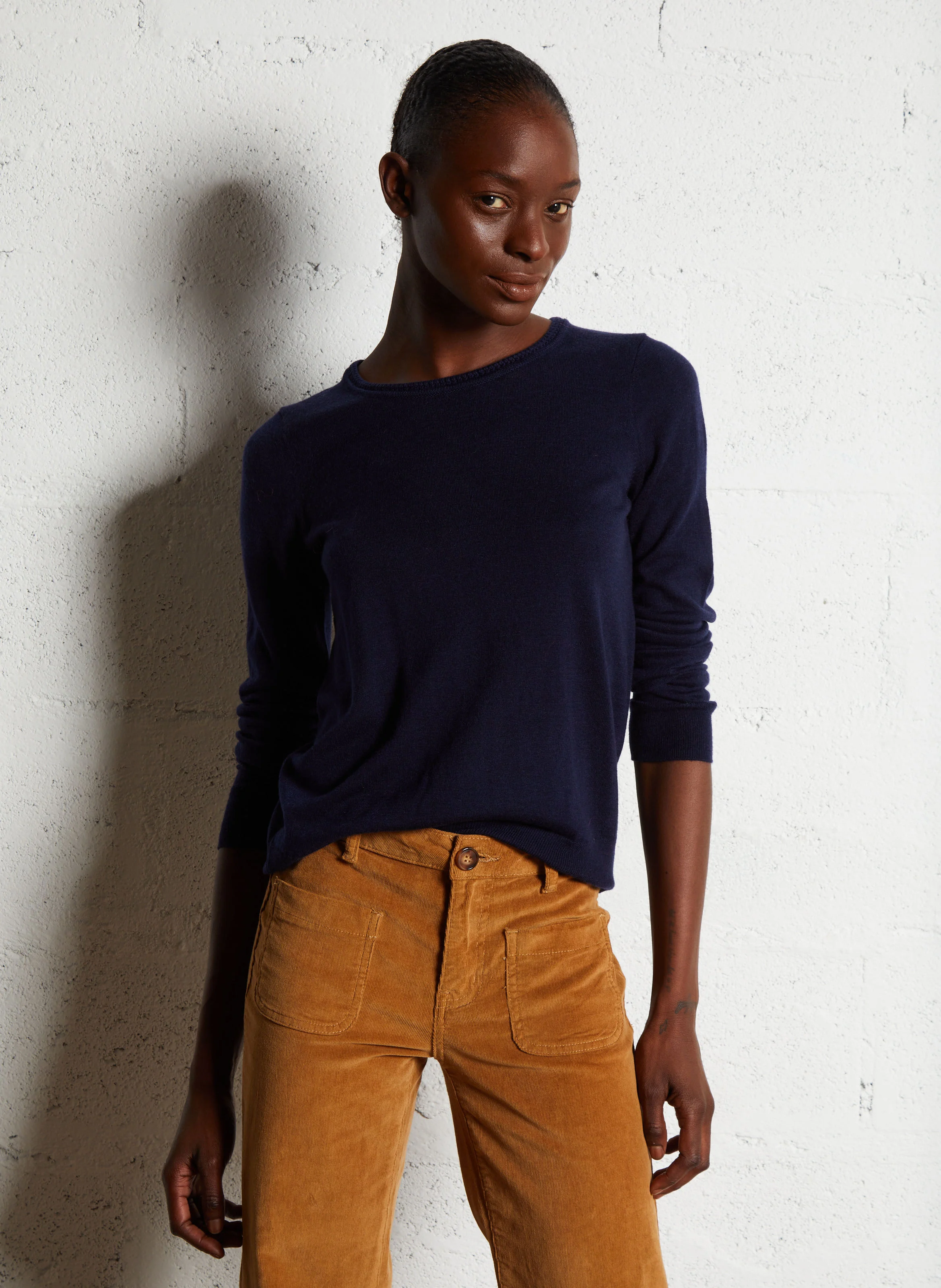 MARIE - Pull col rond droit en maille | Bleu