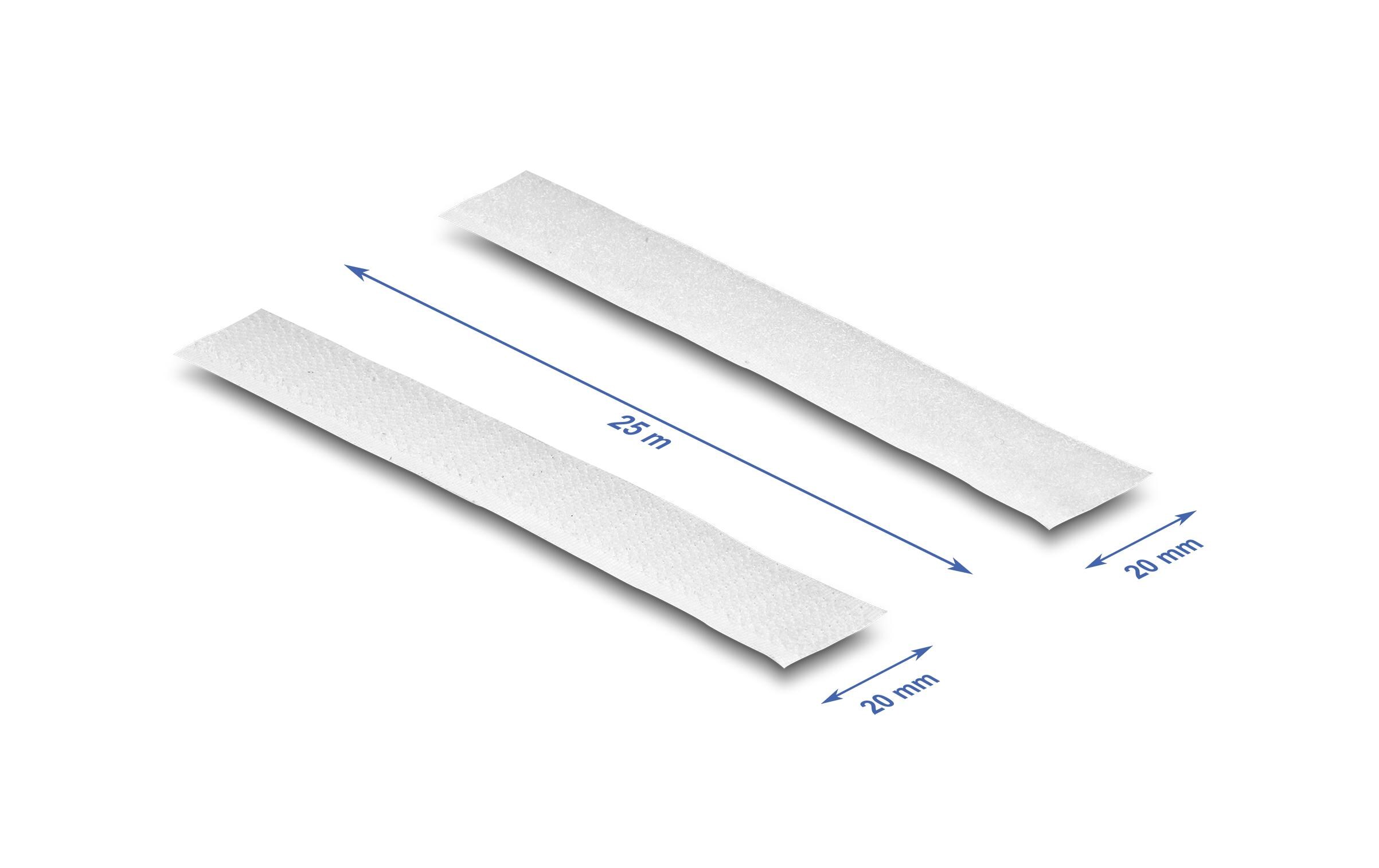 Klettband 25 m x 20 mm mit Haft- und Flauschband WeissDelock Strapazierfähiges Klettband mit Haft- und Flauschband L 25 m x B 20 mm weiss