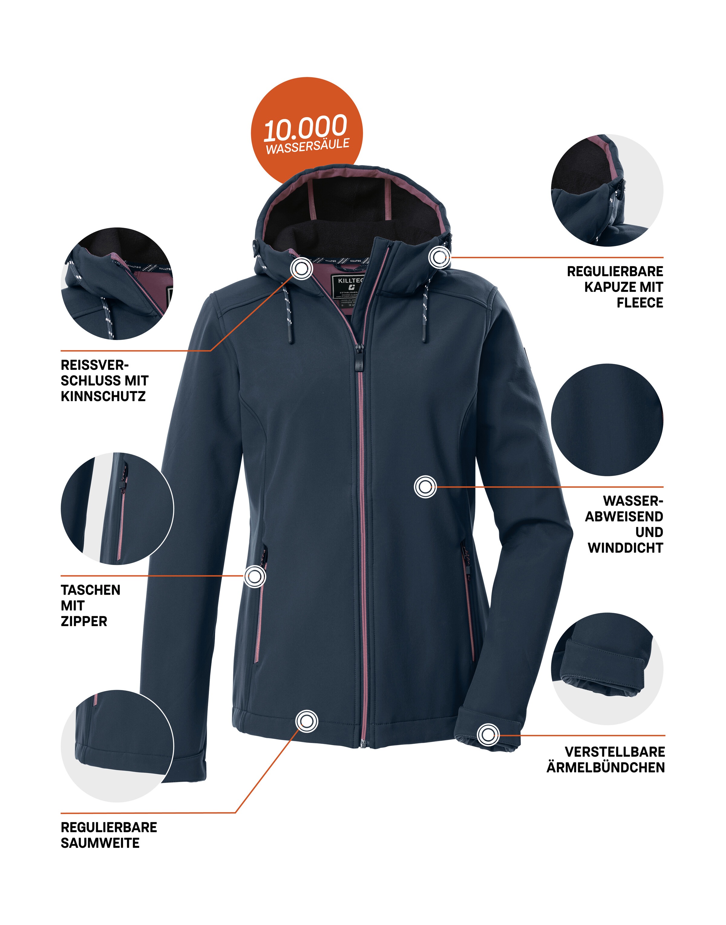 Killtec Softshelljacke »KOW 8 WMN SFTSHLL JCKT« Damen Softshelljacke: wasser- und windabweisend, atmungsaktiv