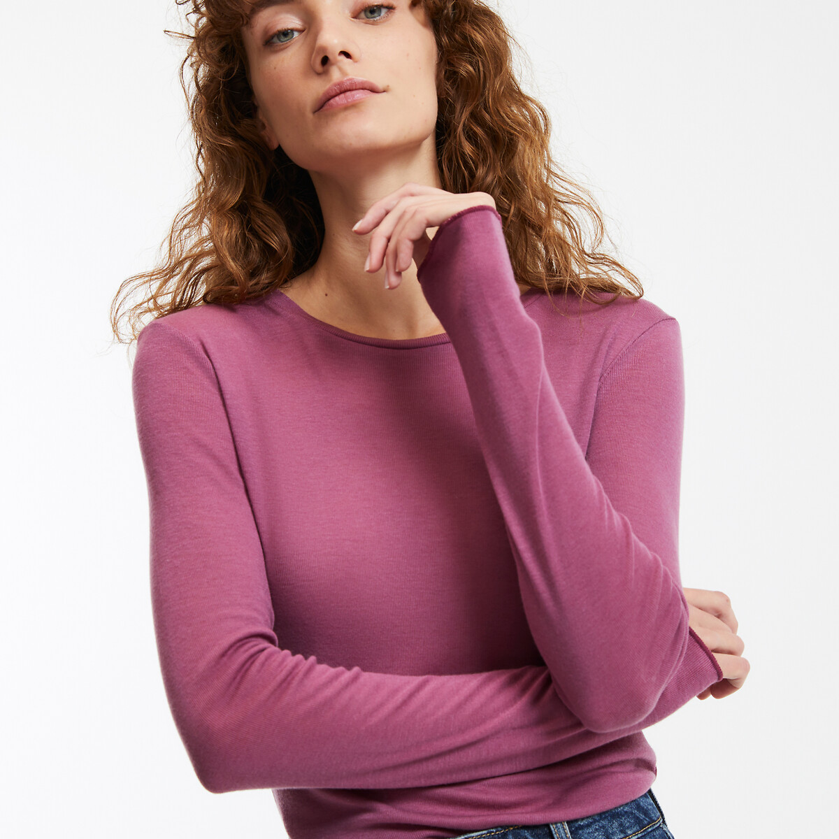 COLEÇÃO LA REDOUTE<br>Camiseta de gola redonda e mangas compridas