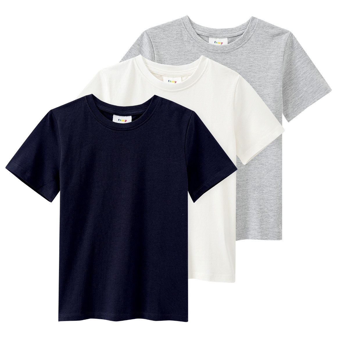 Famy 3 Jungen T-Shirts im Basic-Look dunkelblau / weiss / grau