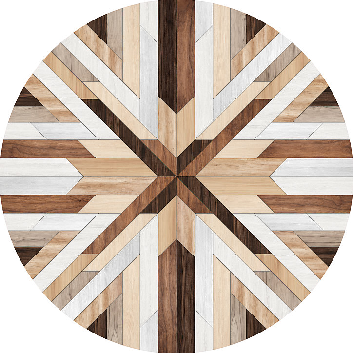 Tapis vinyle rond imitation chevrons coloris naturels, noyer & bois blanc ⌀99cm x ep 2mm
