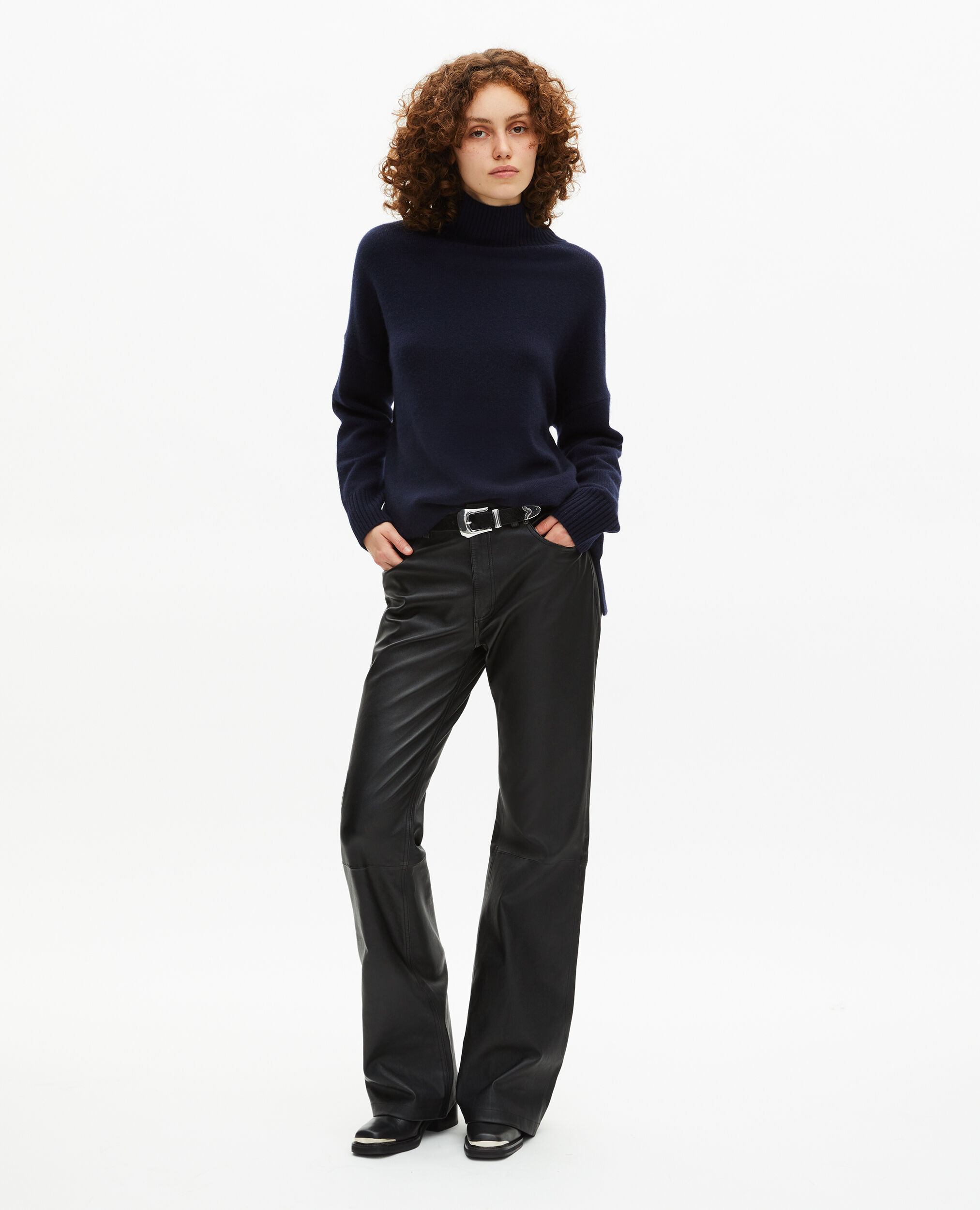 Pull col montant en cachemire marine