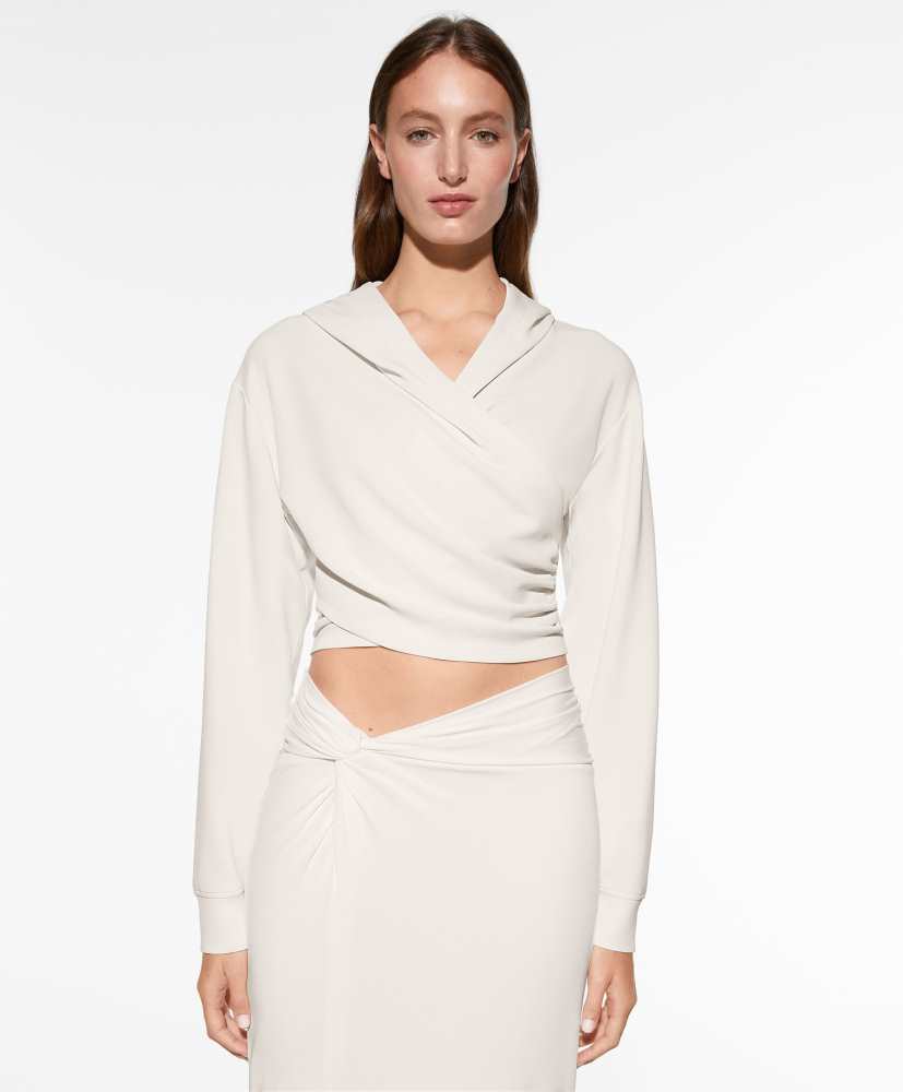 Moletom cropped com estampa cruzada em modal