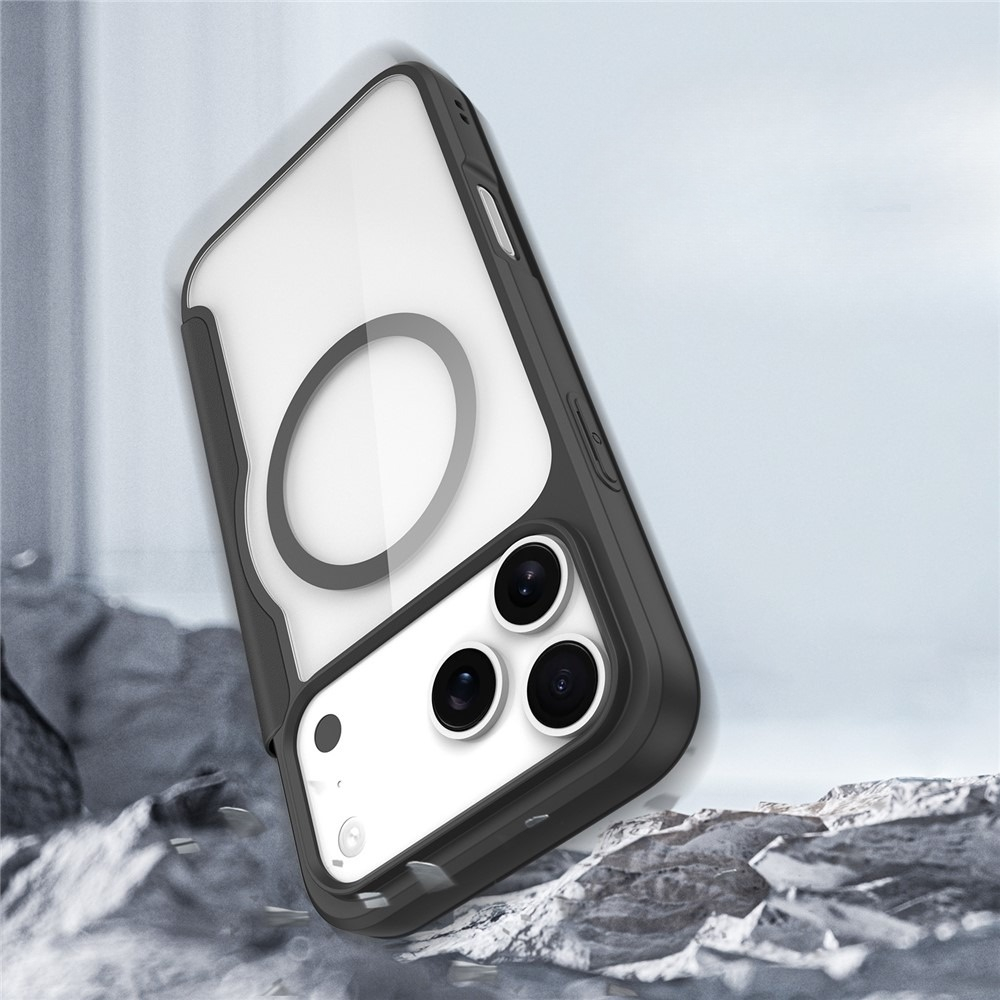 iPhone 17 Pro MagSafe Hybrid Leder Tasche   Kunststoff Rückseite (RFID Schutz) - Schwarz / Transparent