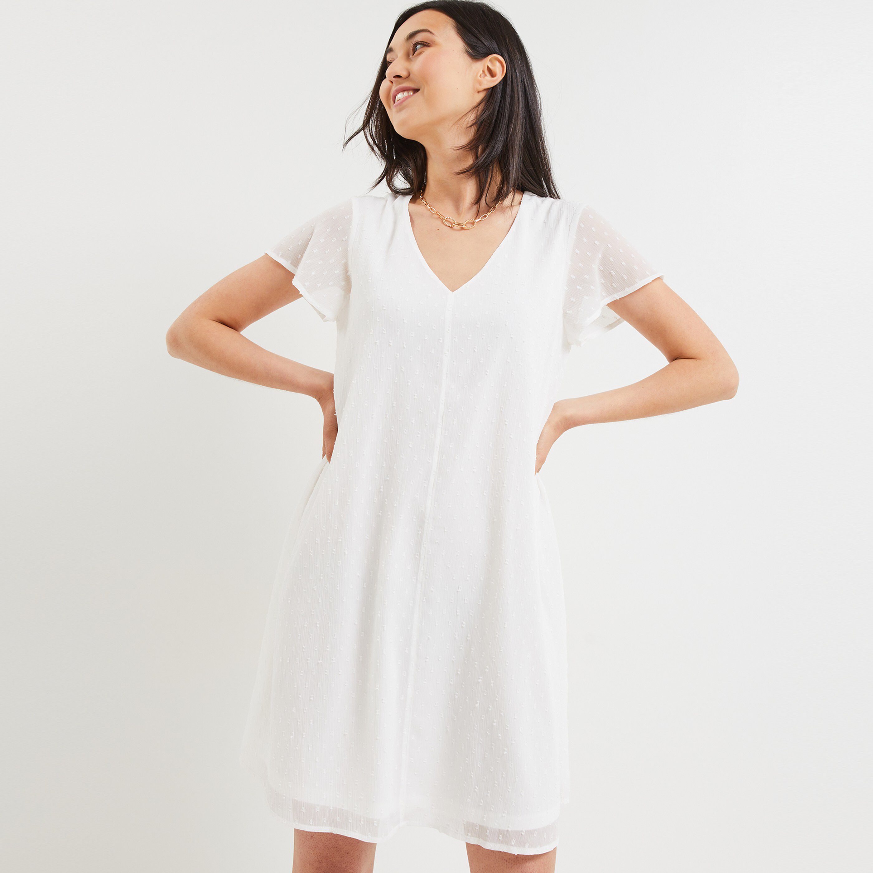Robe plumetis femme - BLANC CASSE