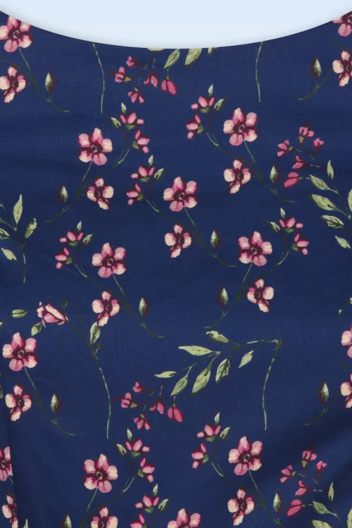 Topvintage Boutique Collection Adriana Pink Blossom swing jurk in navyblauw