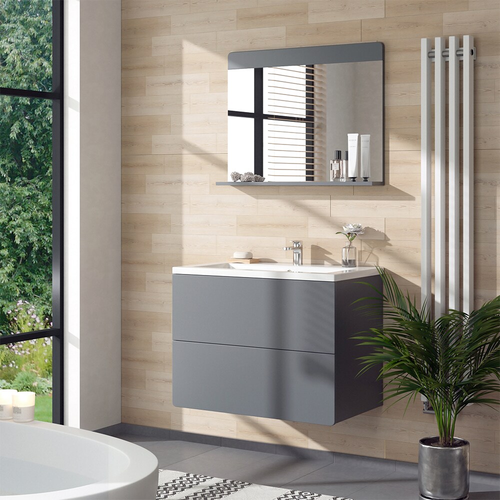 Vicco Badezimmerspiegel Izan Grau 80 x 62 cm mit Regal