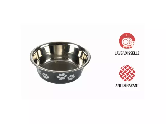 Bol en inox avec motif pattes antidérapant - Noir - D 21/17 cm