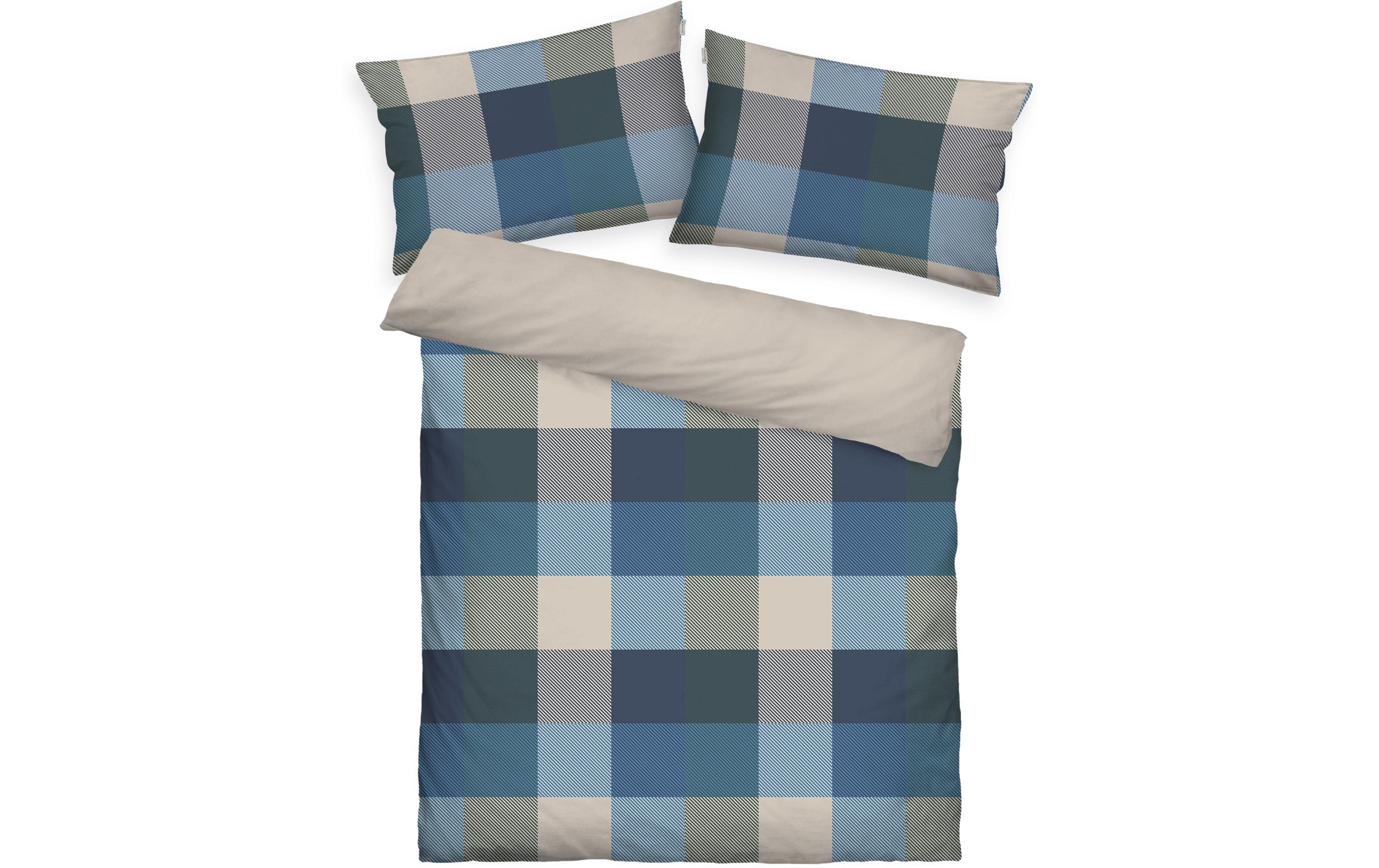 Bettwäschegarnitur Flanell 160 x 210 cm + 65 x 100 cm, BlauBettwäscheset