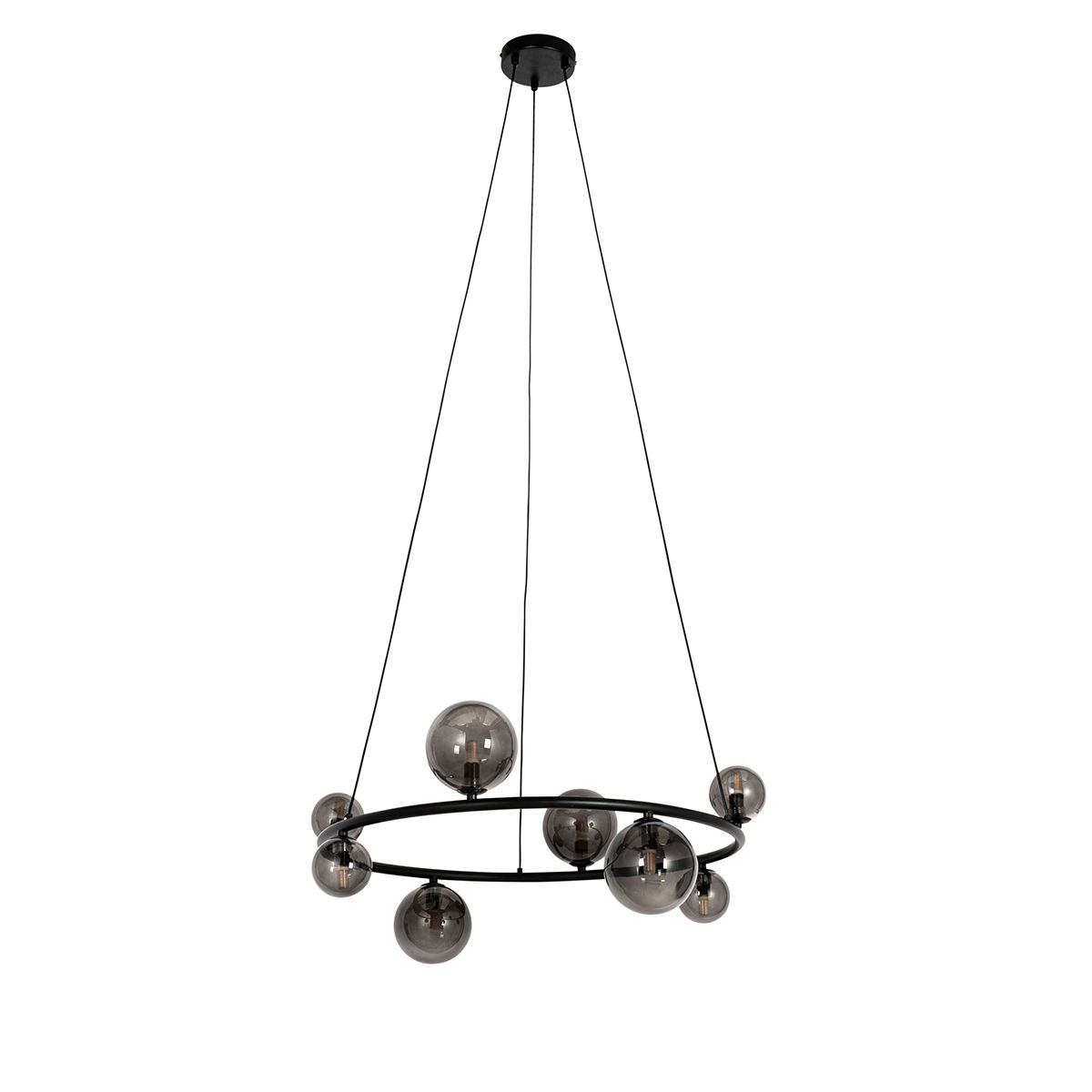 Hanglamp zwart met smoke glas rond 8-lichts - Monaco