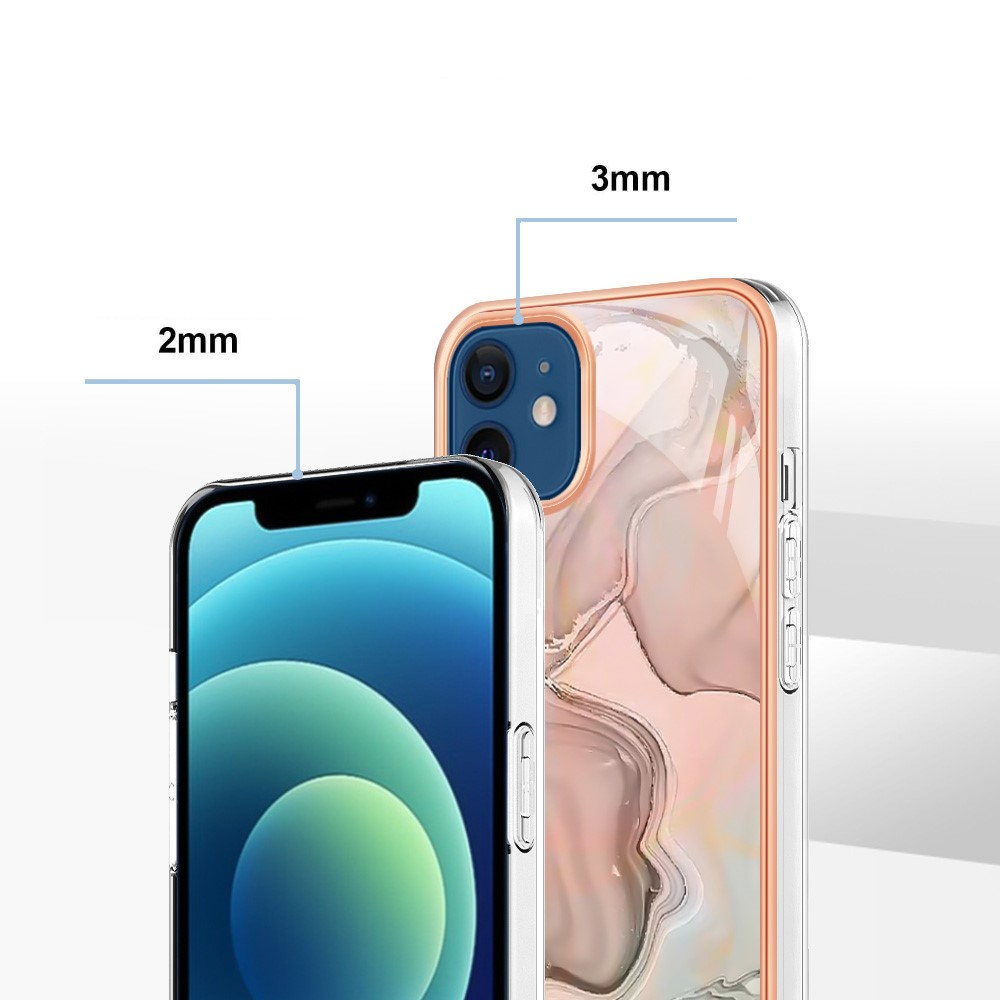 iPhone 12 / iPhone 12 Pro Gummi Case Hülle Galvanisierter Rahmen Marble Marmor Design - Rosa / Grau / Roségold