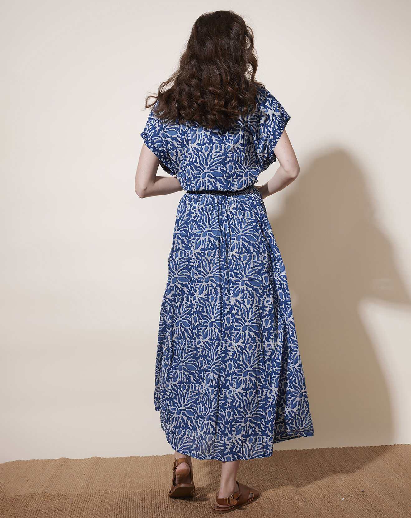 Louizon Robe longue 100% Coton Bio Dishka imprimée bleue