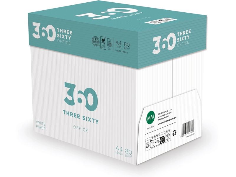 360 Kopierpapier Office A4, Weiss, 80 g/m², 2500 Blatt Kopierpapier