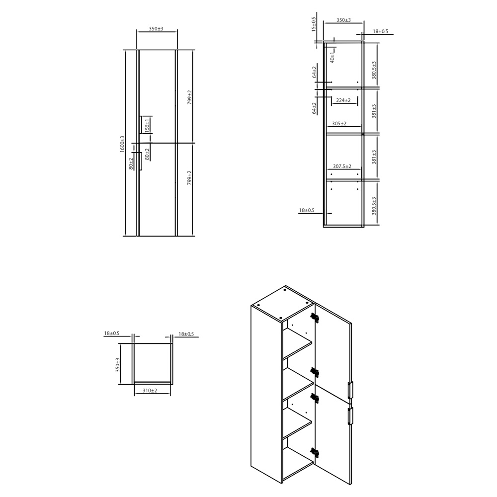 Differnz Bolo hoge kast 160x35x35cm groen