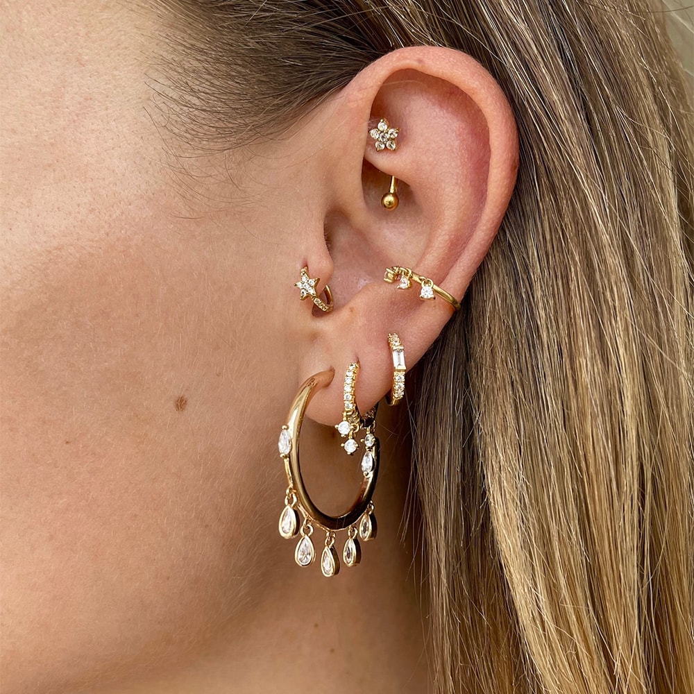 Boucles d'oreilles créoles - Coco Hoops - Laiton plaqué argent 10 microns & strass