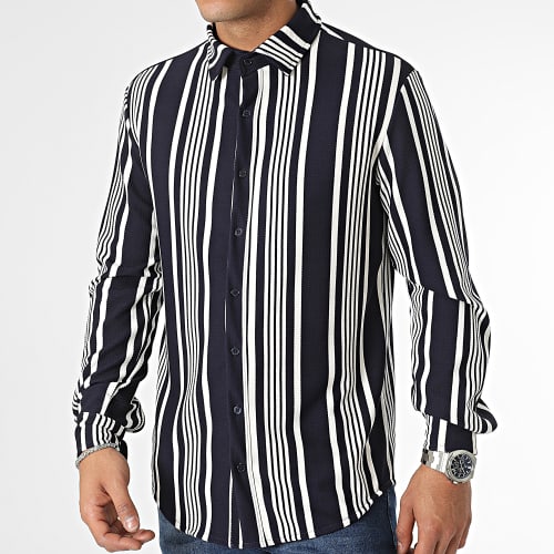 Chemise Manches Longues Rayures Bleu Marine