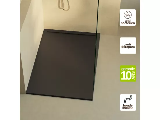 Receveur de Douche Extraplat RAGNAR Noir 100x80x3cm - Texture Ardoise 75% Minéral, Antidérapant, Antibactérien, LAVABERG